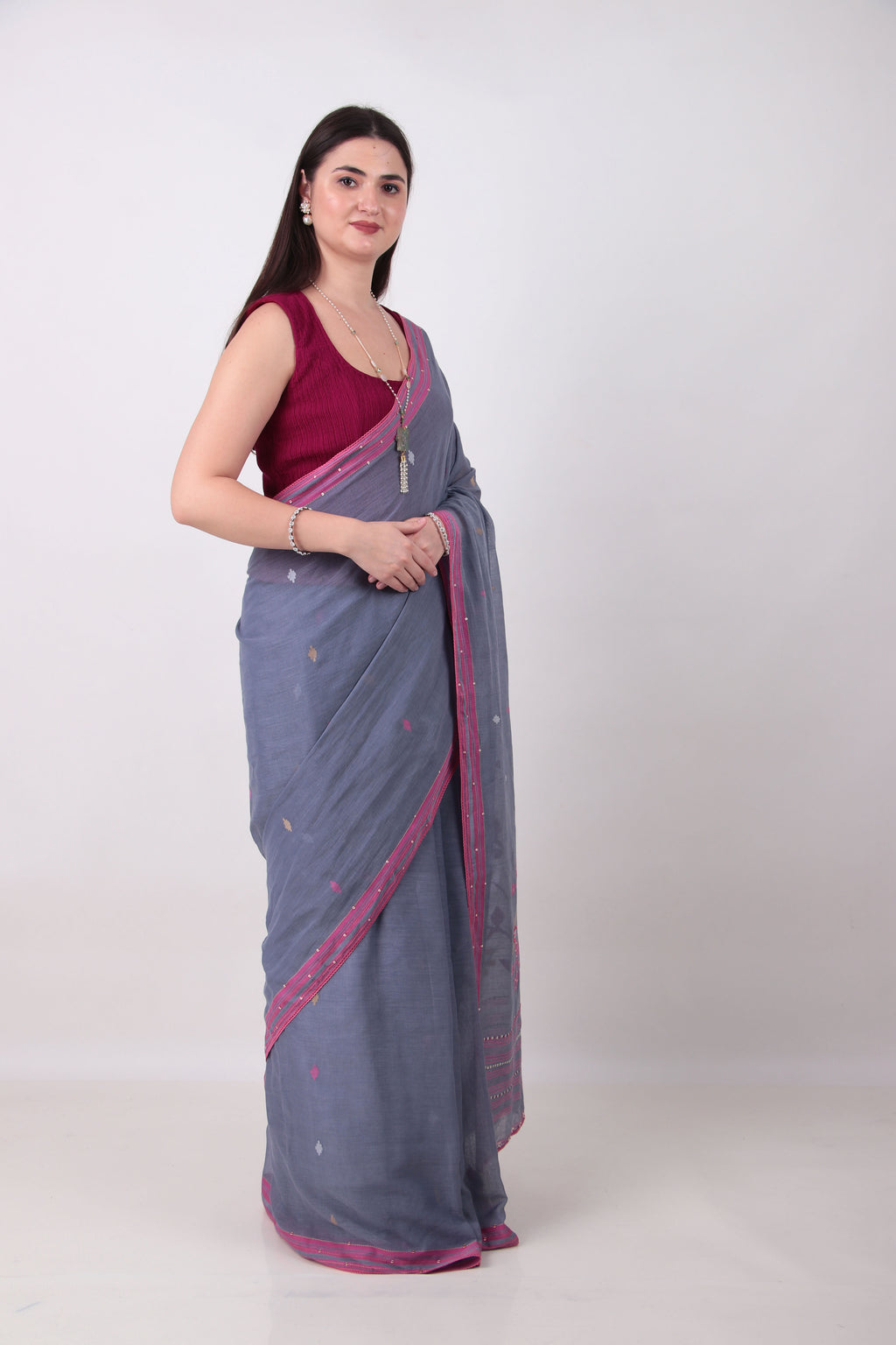 Megha- slate blue jamdani Saree