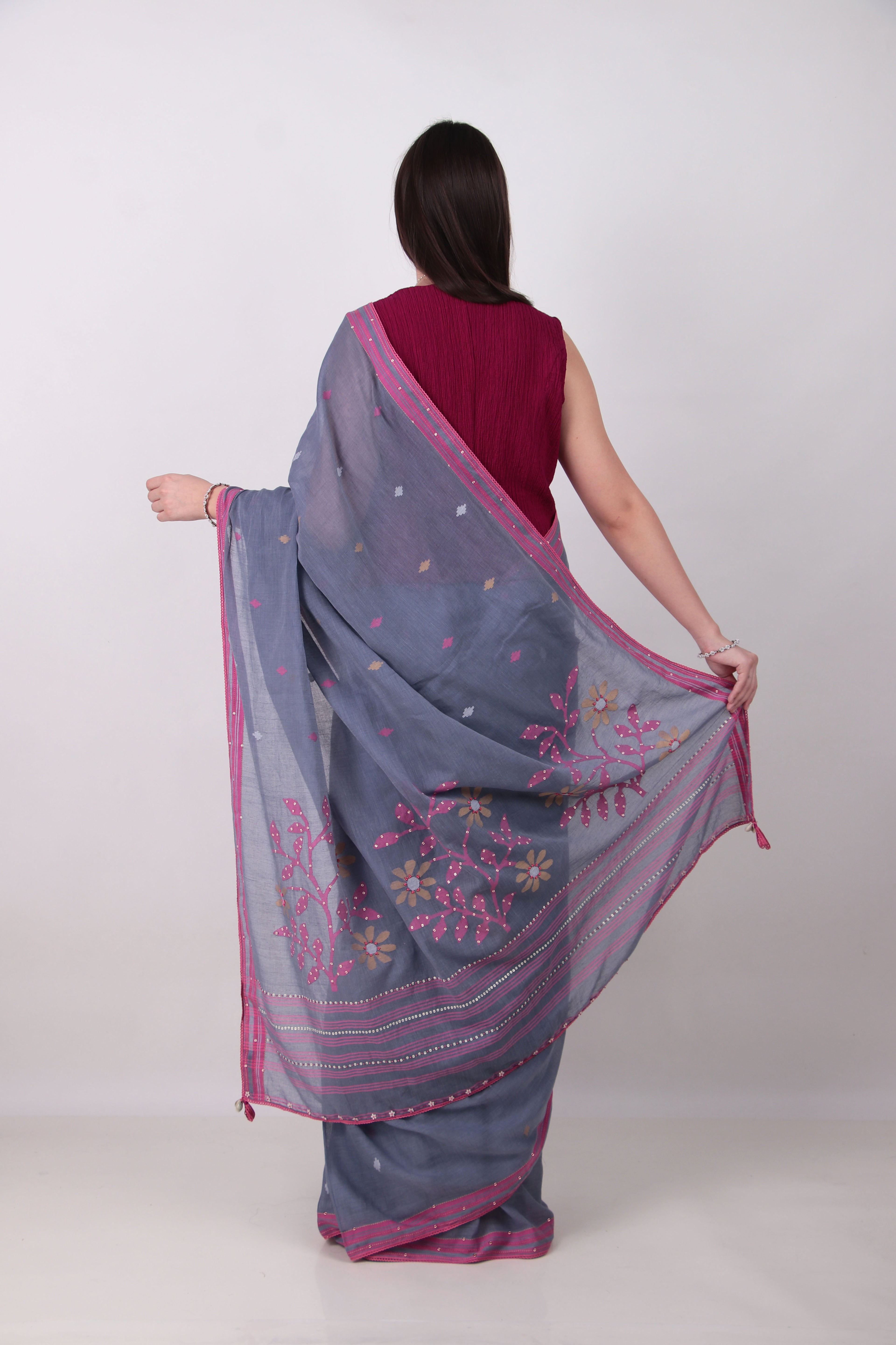 Megha- slate blue jamdani Saree