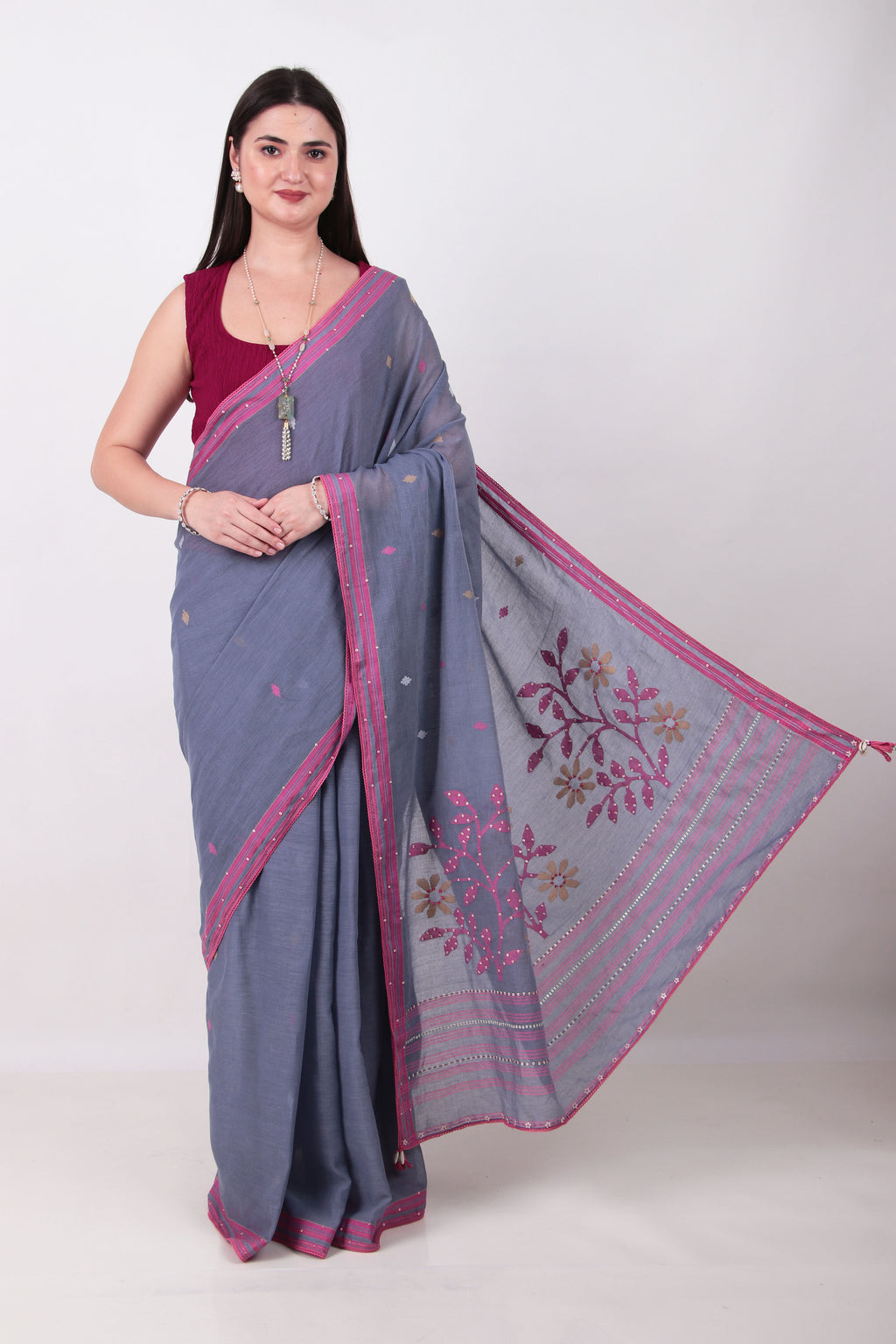 Megha- slate blue jamdani Saree