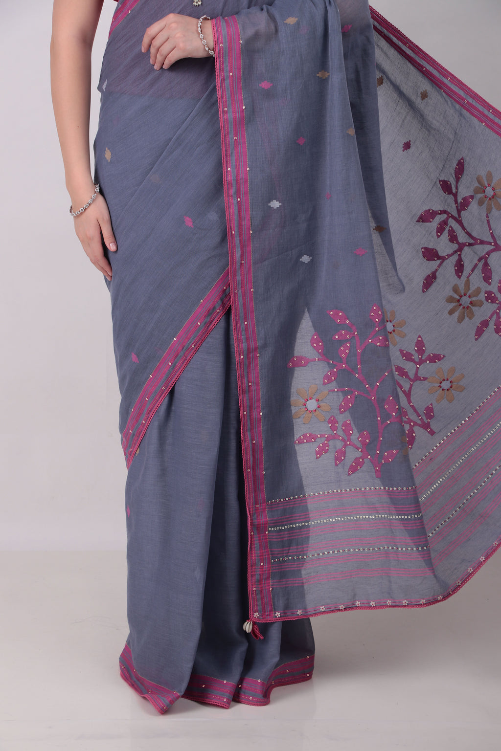 Megha- slate blue jamdani Saree