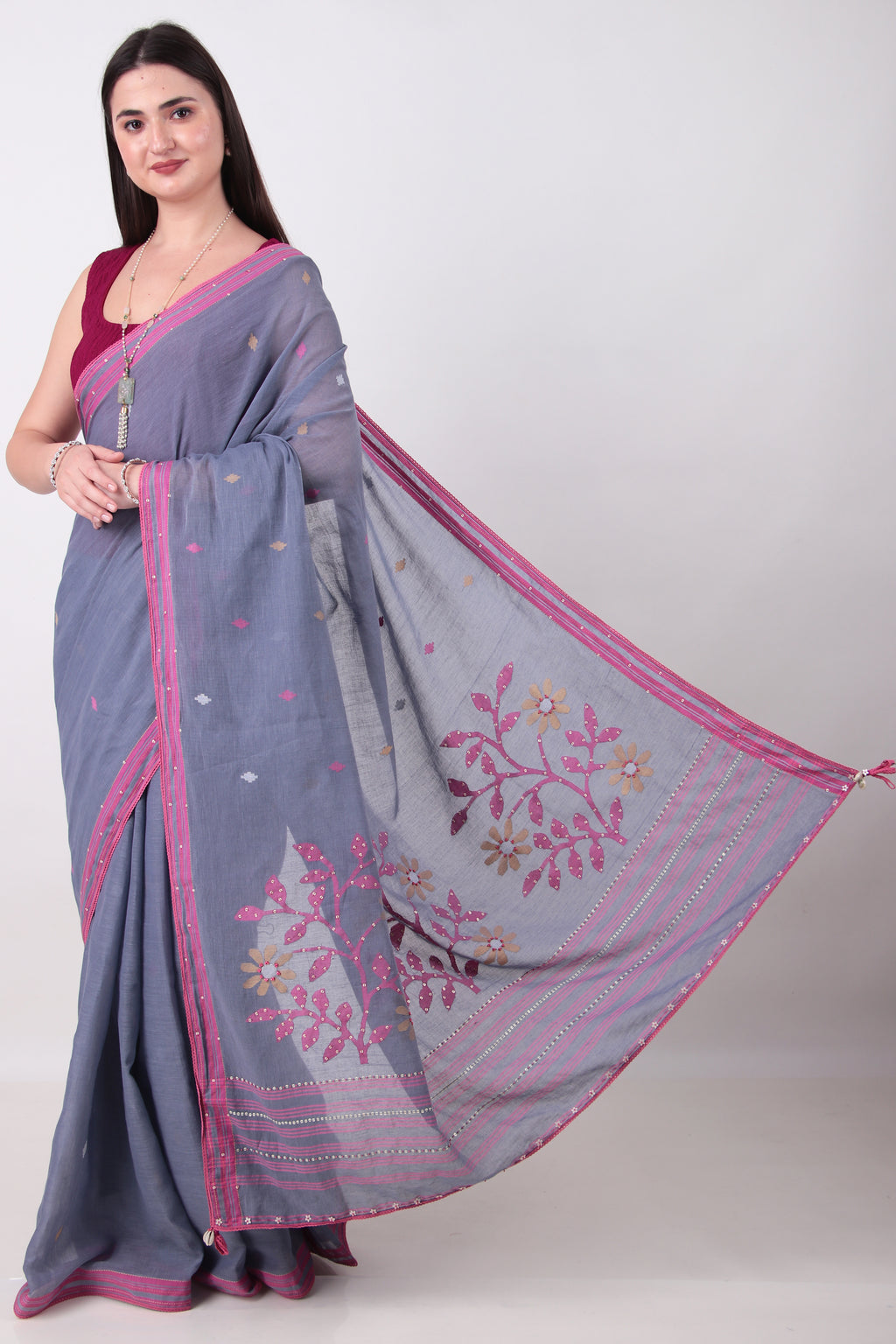 Megha- slate blue jamdani Saree