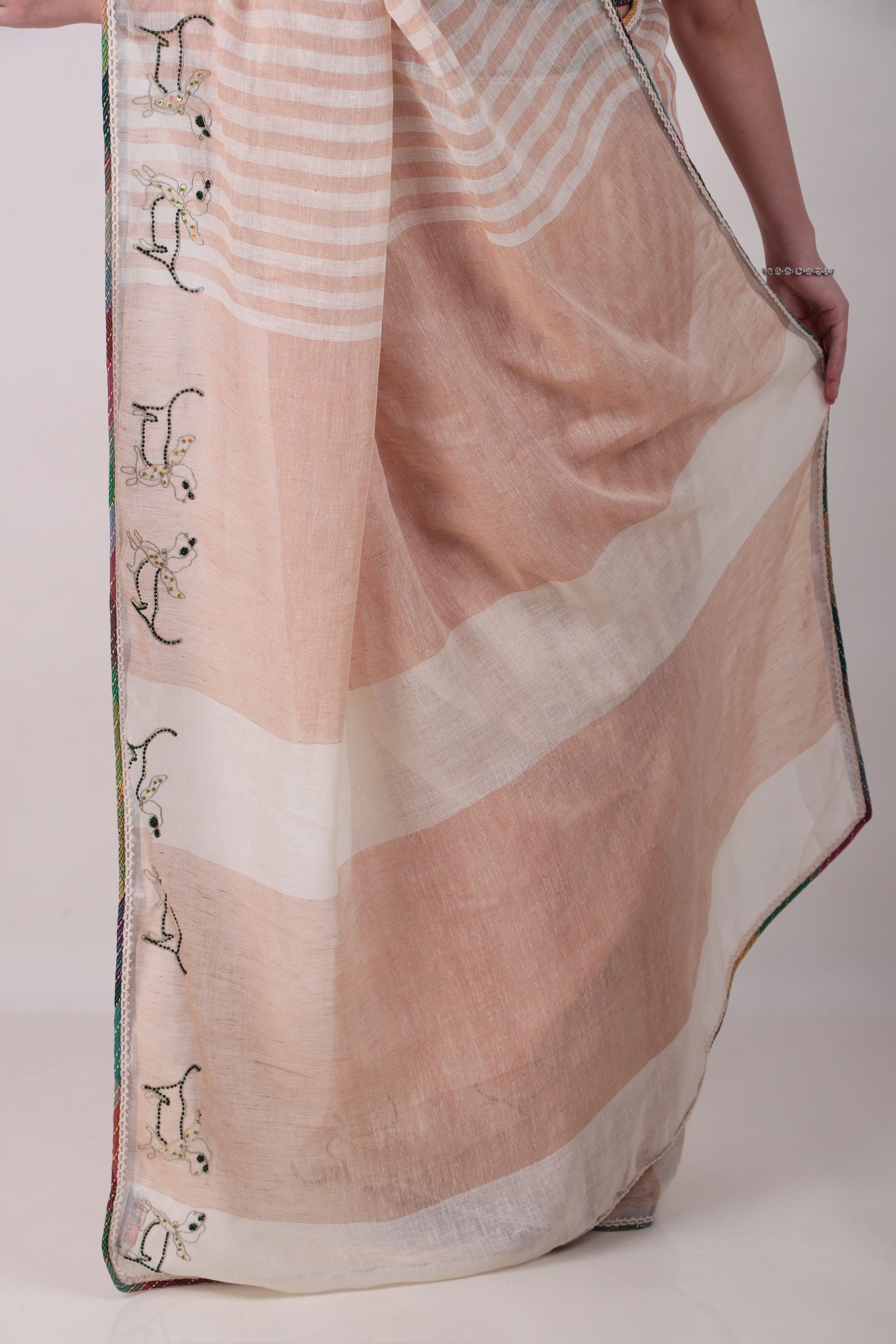ASTITVA - Beige  Linen Saree