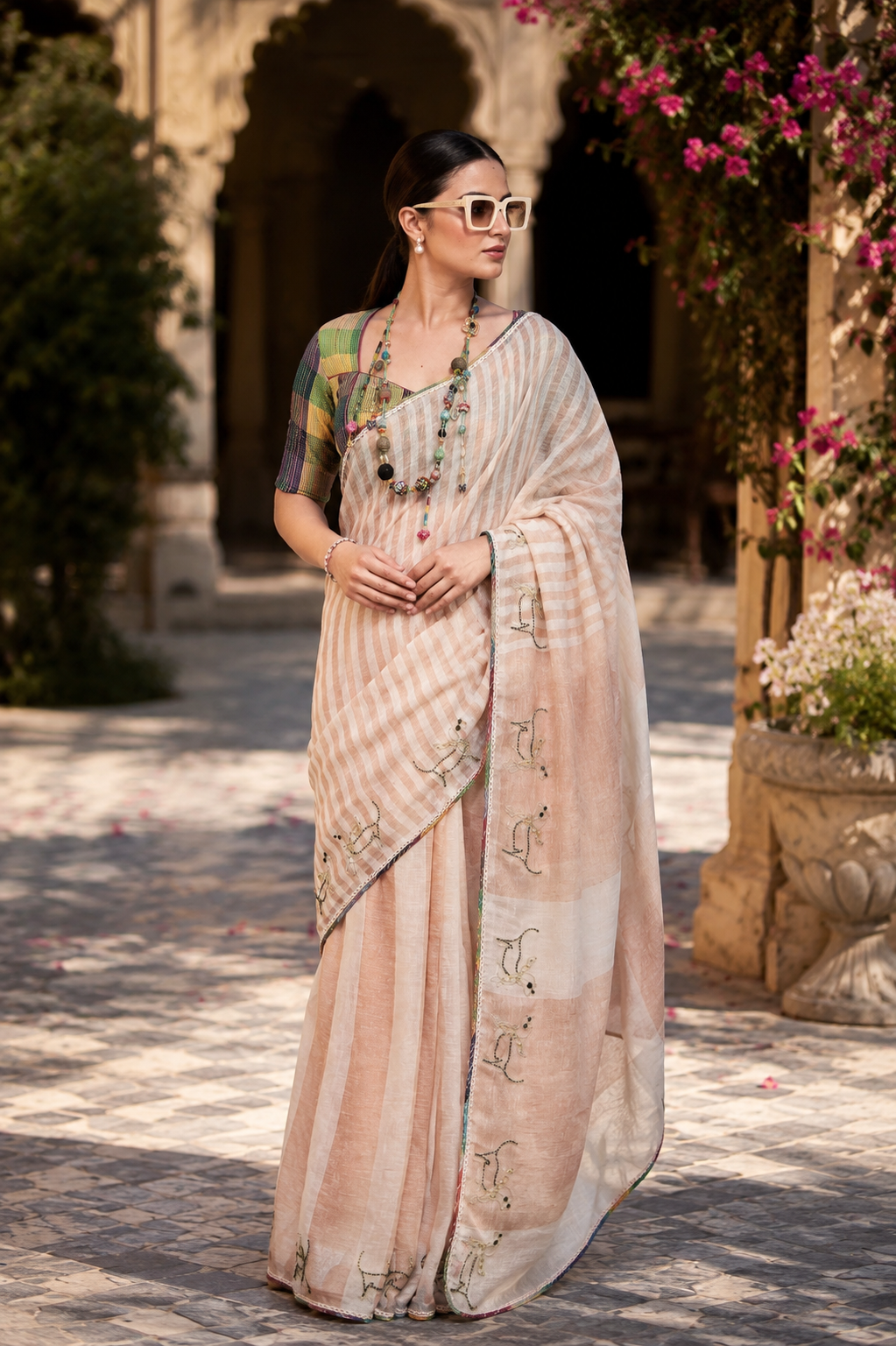 ASTITVA - Beige  Linen Saree