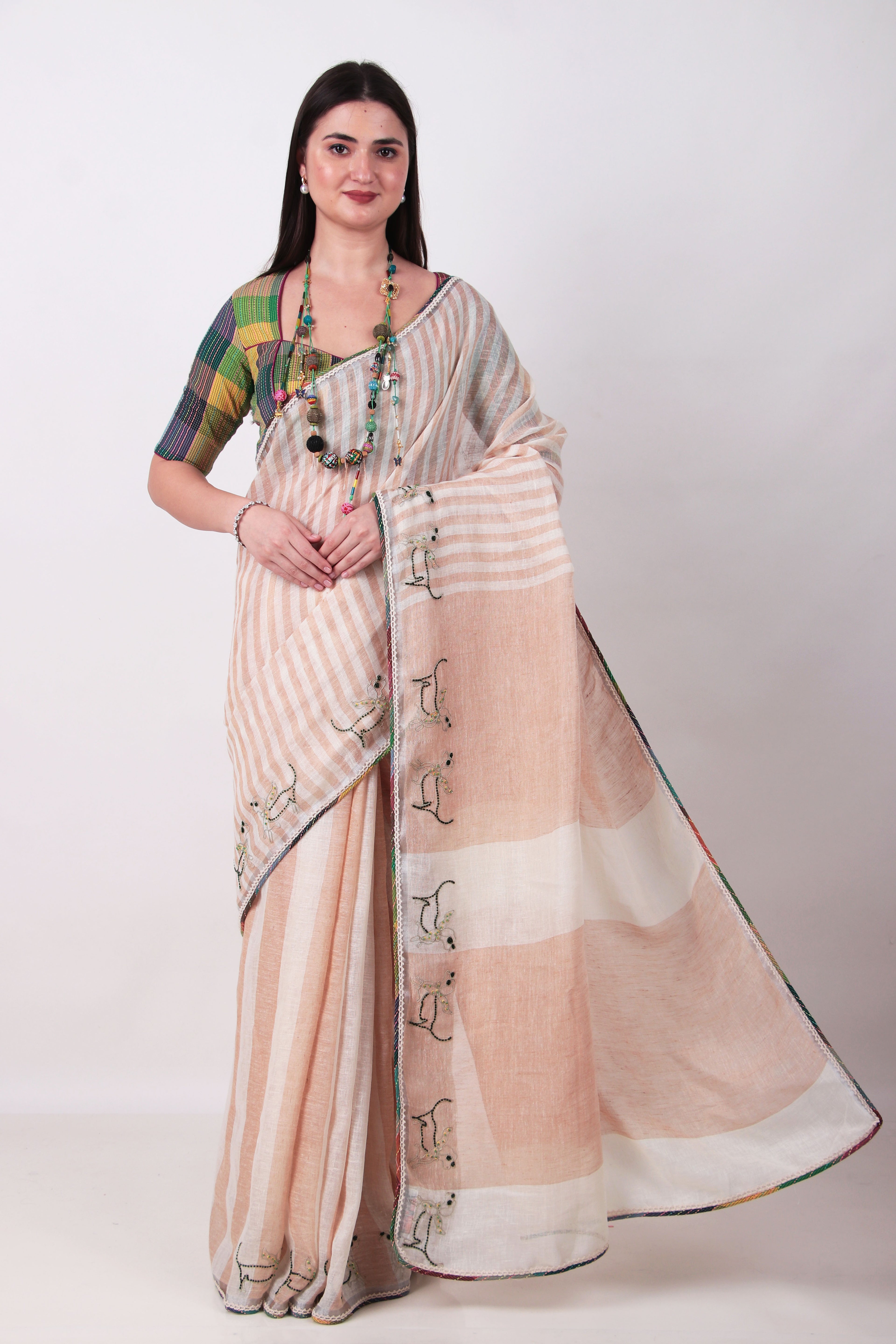 ASTITVA - Beige  Linen Saree