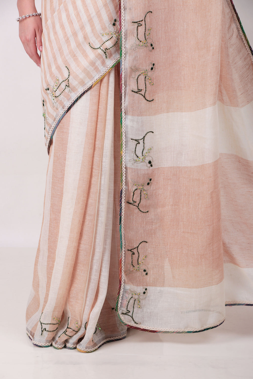 ASTITVA - Beige  Linen Saree