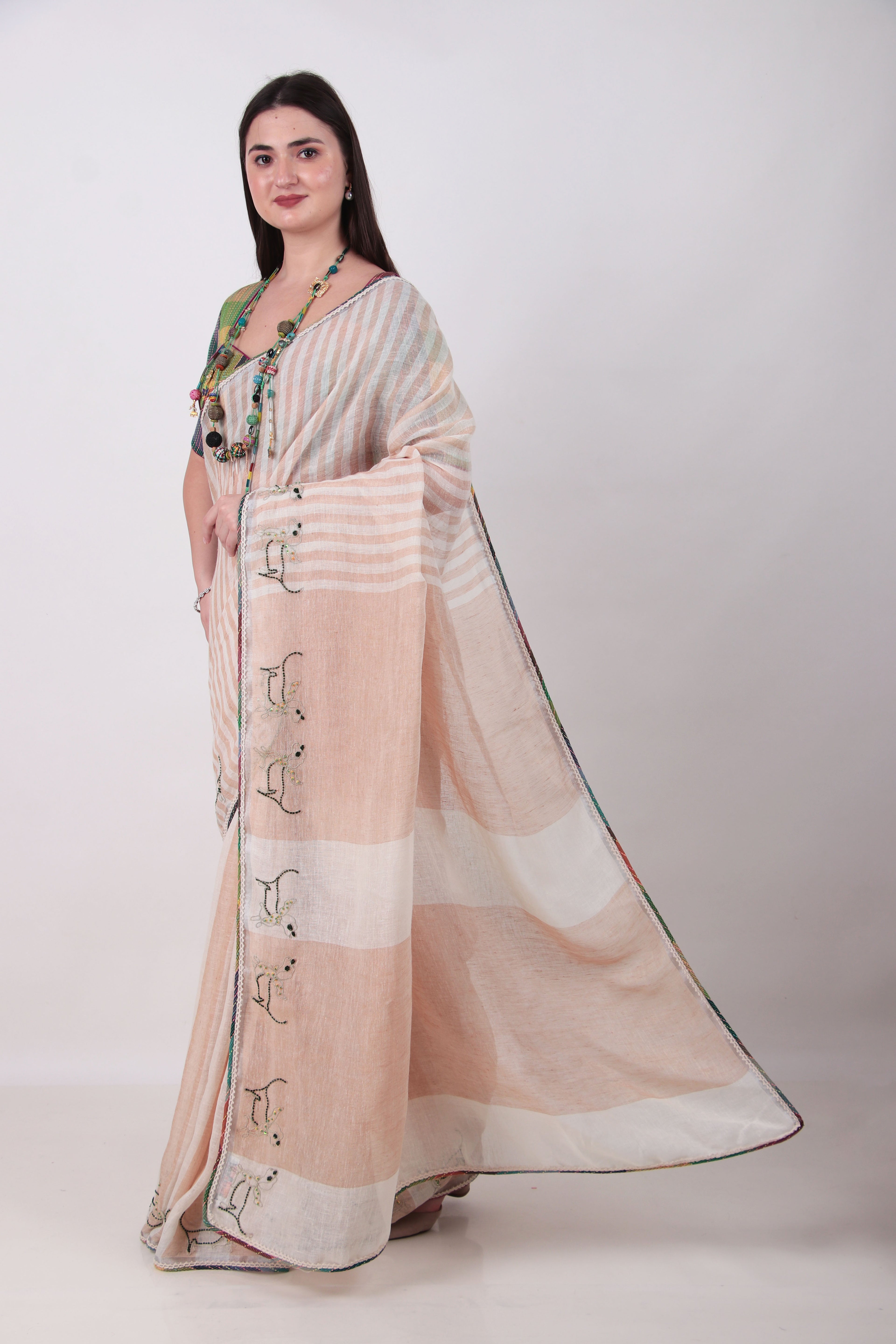 ASTITVA - Beige  Linen Saree