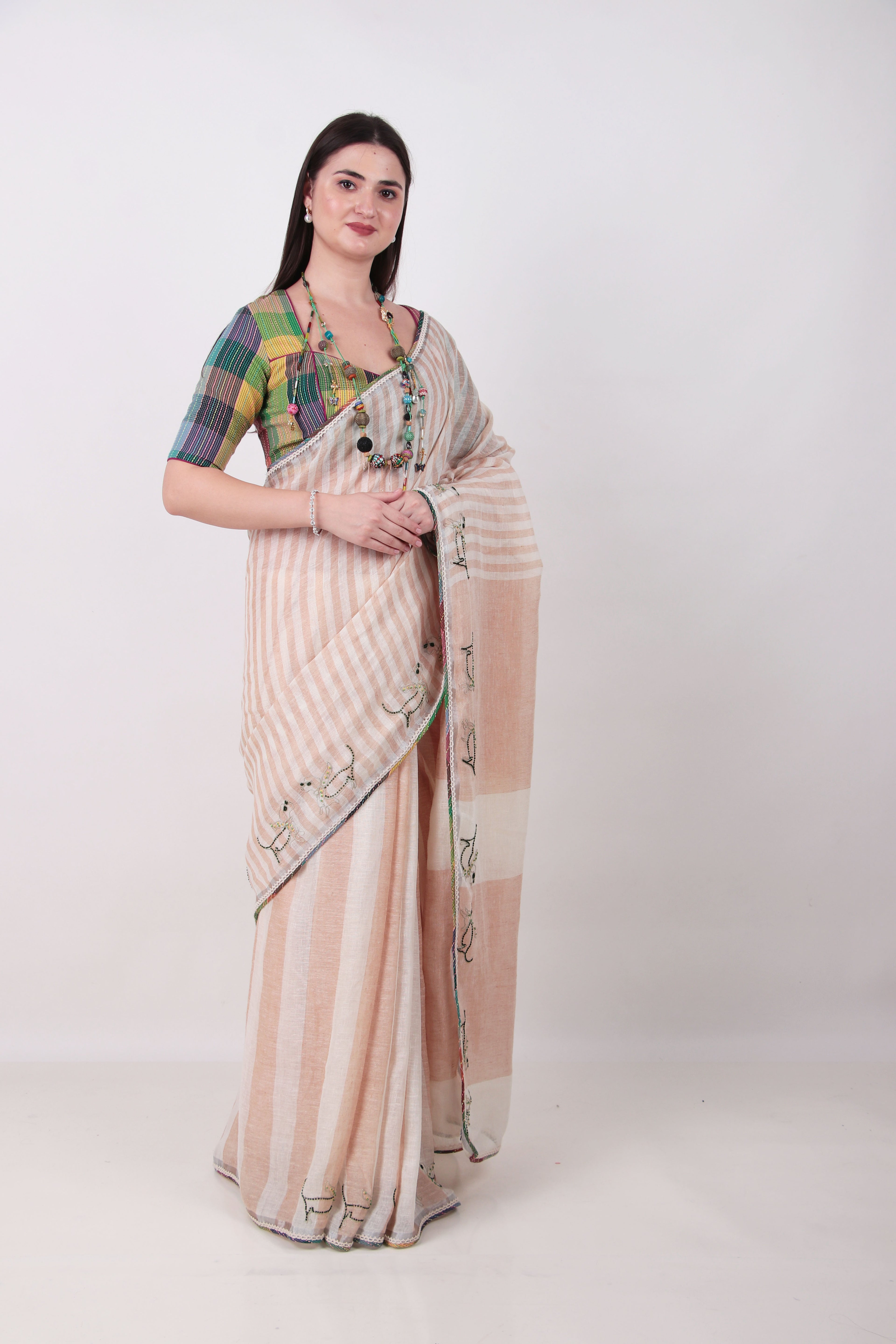 ASTITVA - Beige  Linen Saree