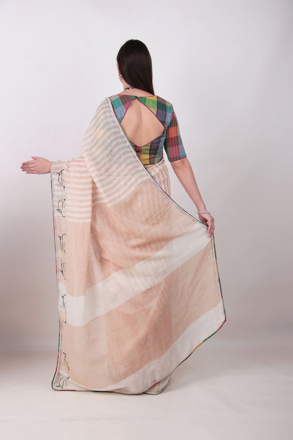 ASTITVA - Beige  Linen Saree