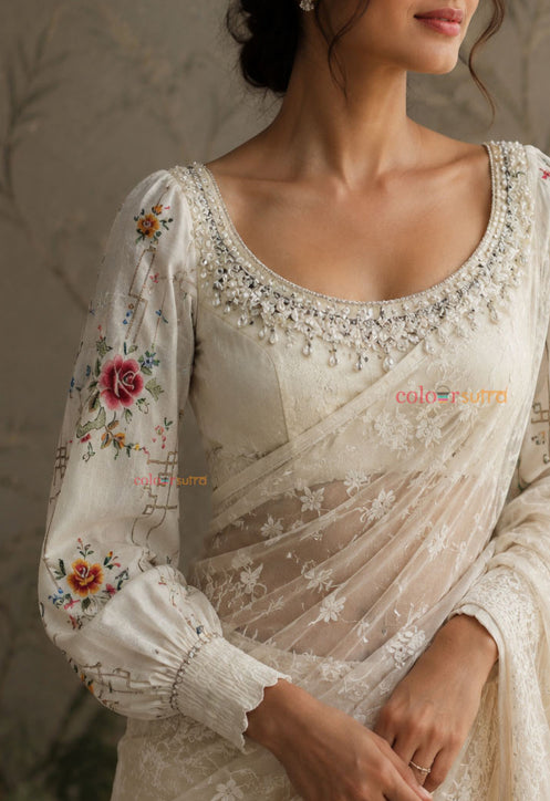 Roman ivy -  off white embroidered blouse