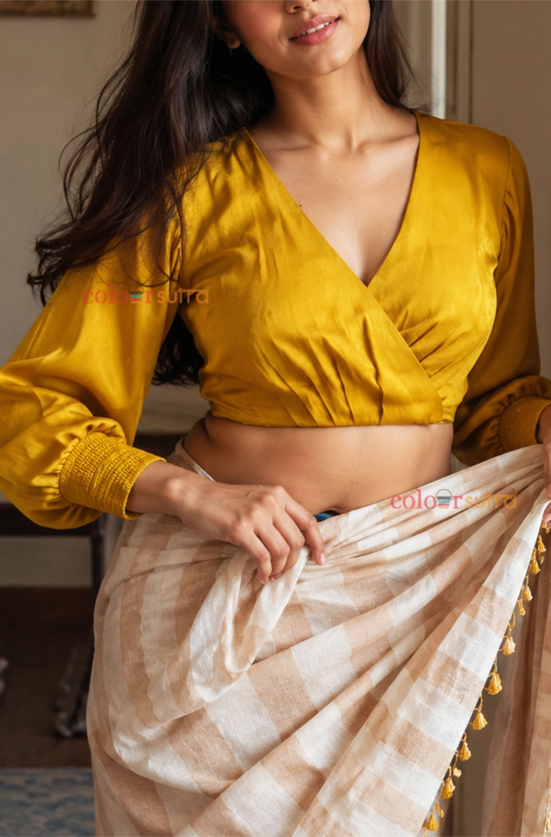 Brier -  yellow wrap blouse