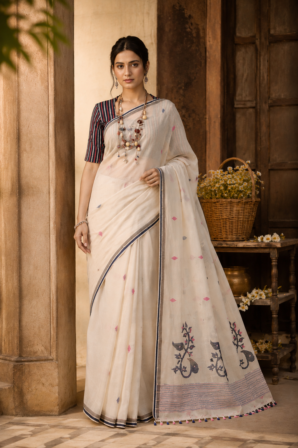 AKRITI  chalk white Saree