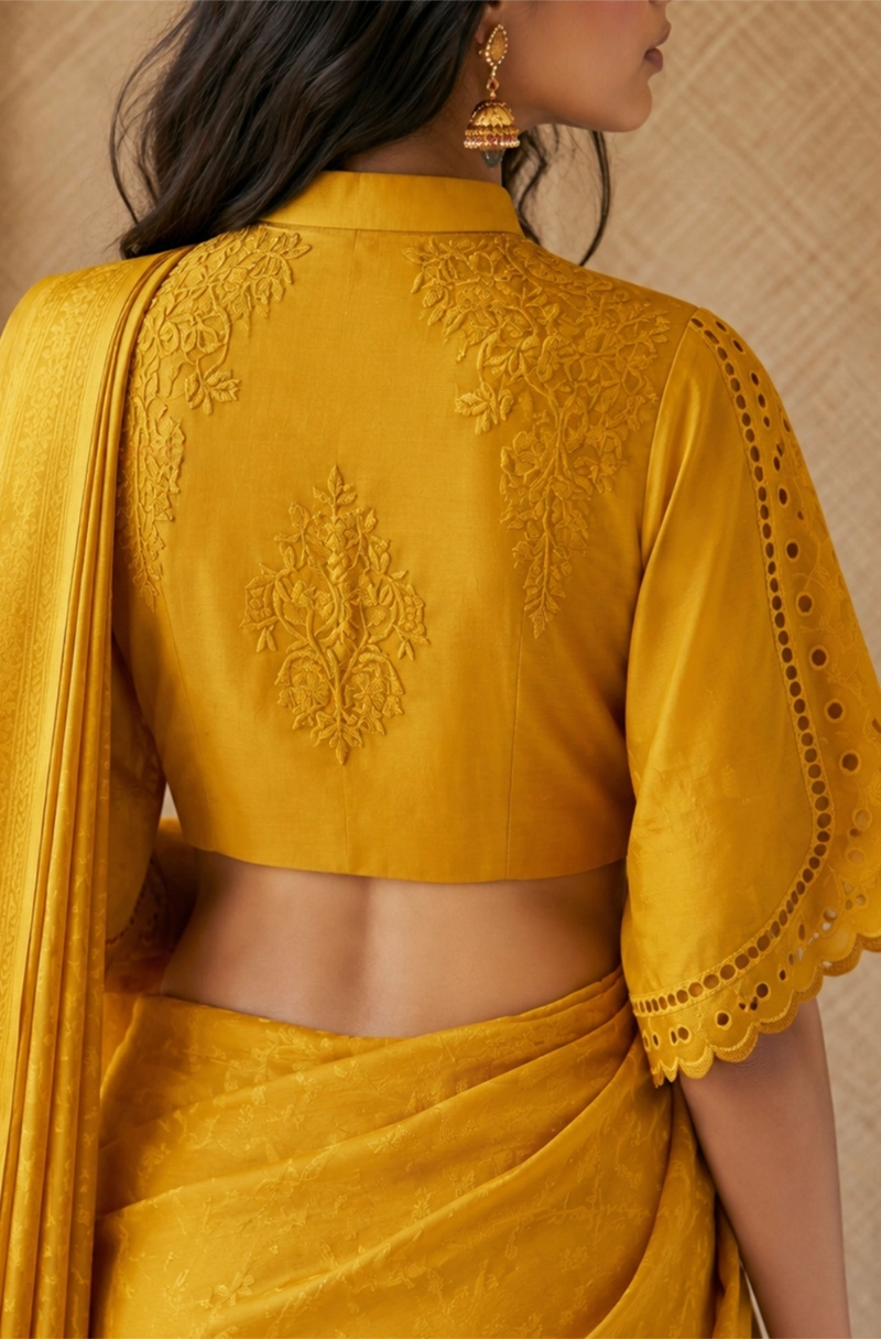 Chrysalis-  yellow schifili embroidered blouse