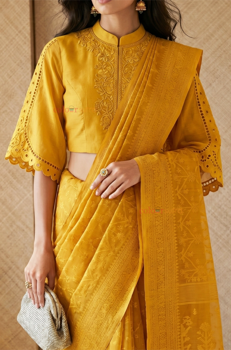 Chrysalis-  yellow schifili embroidered blouse