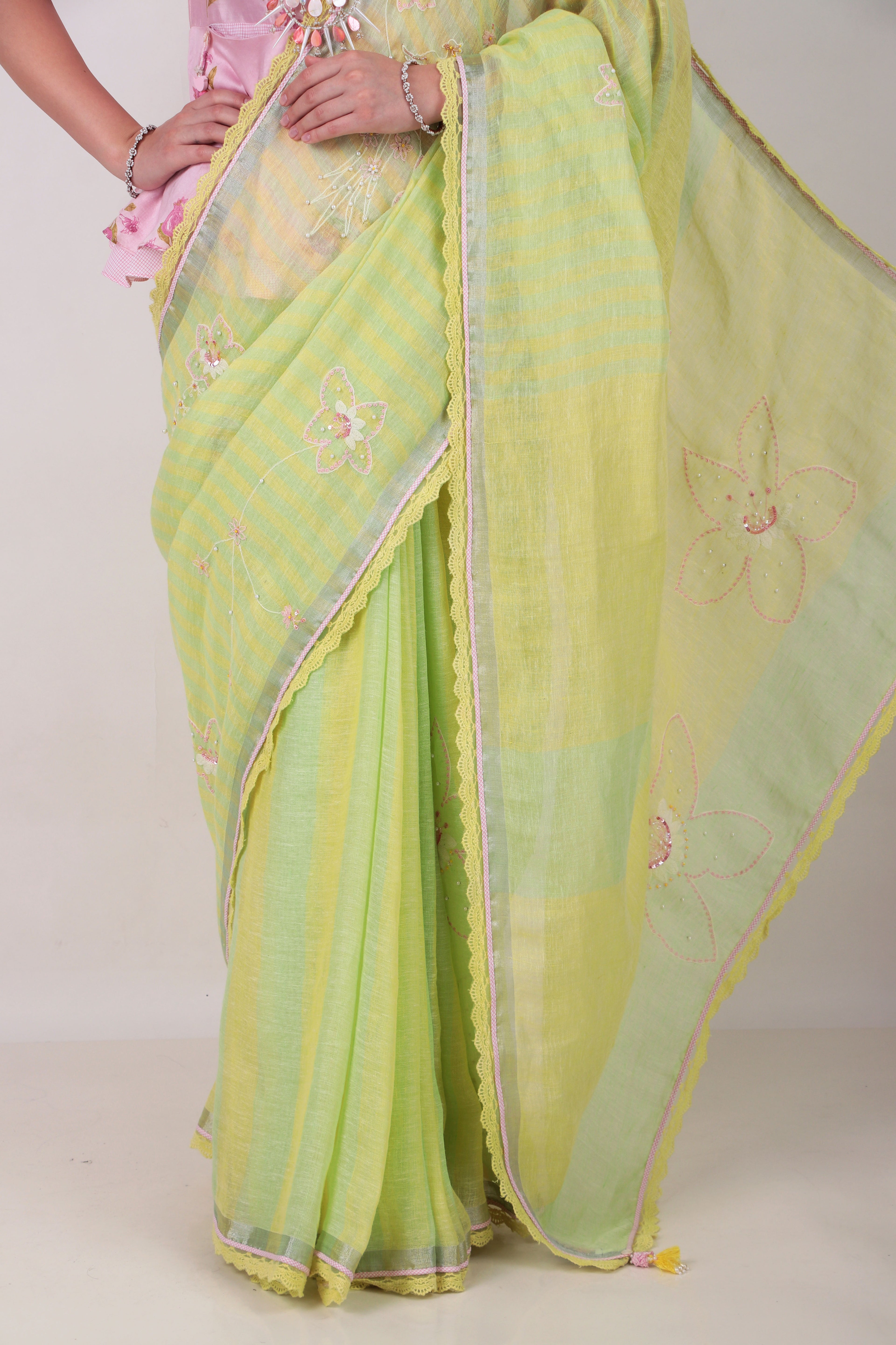 Kanchana - lime yellow Sari