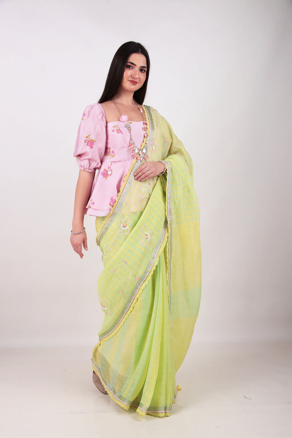 Kanchana - lime yellow Sari