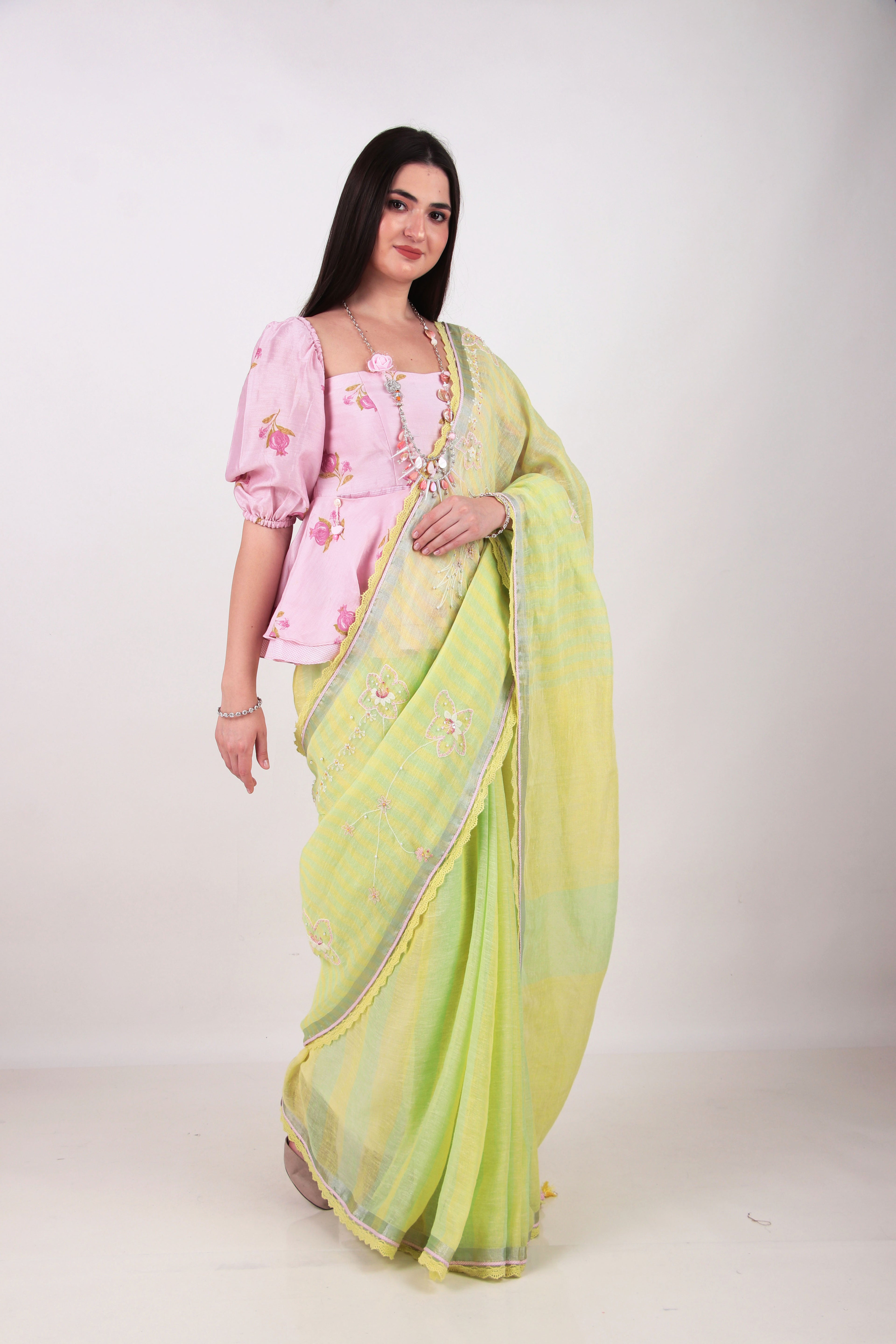 Kanchana - lime yellow Sari