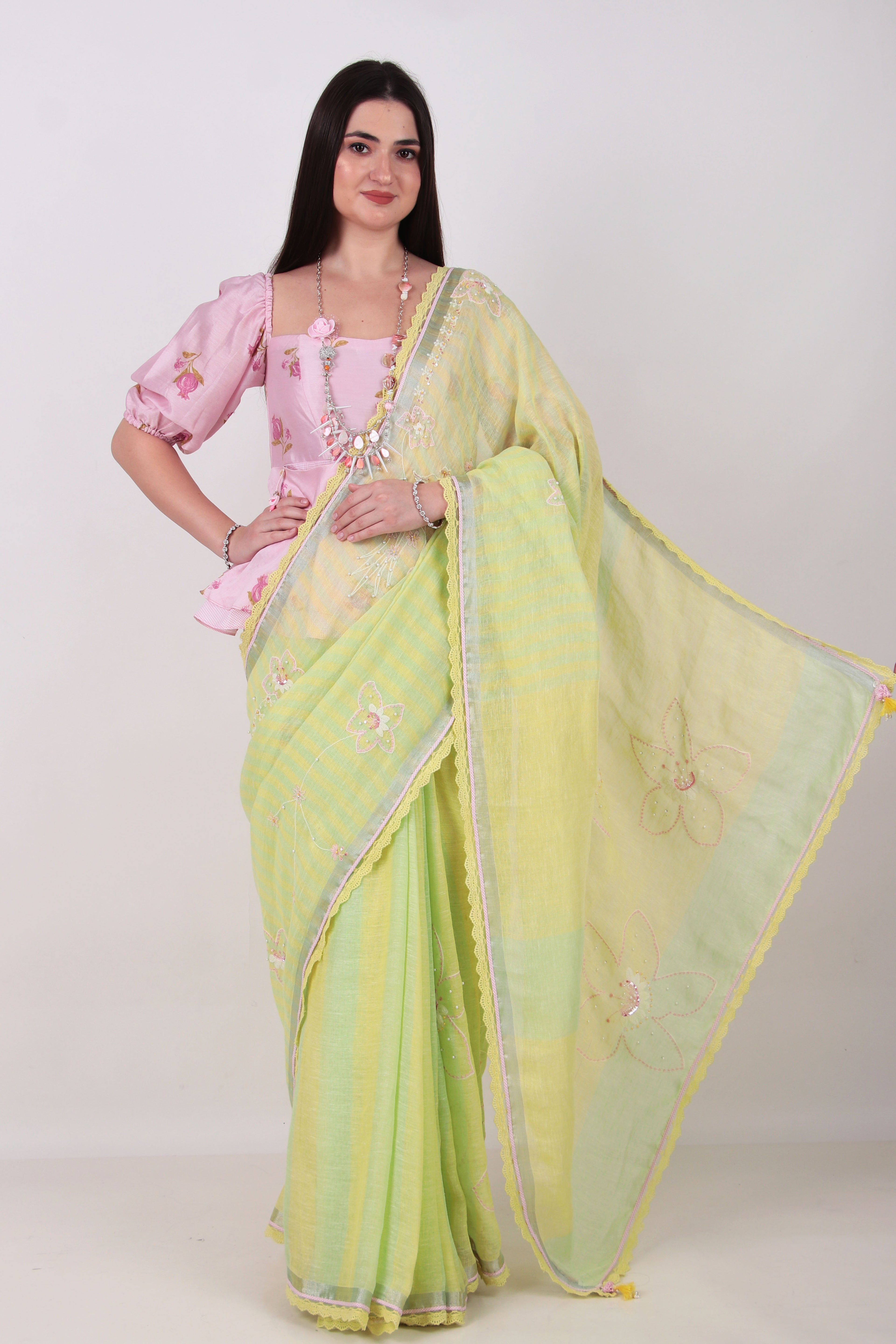 Kanchana - lime yellow Sari