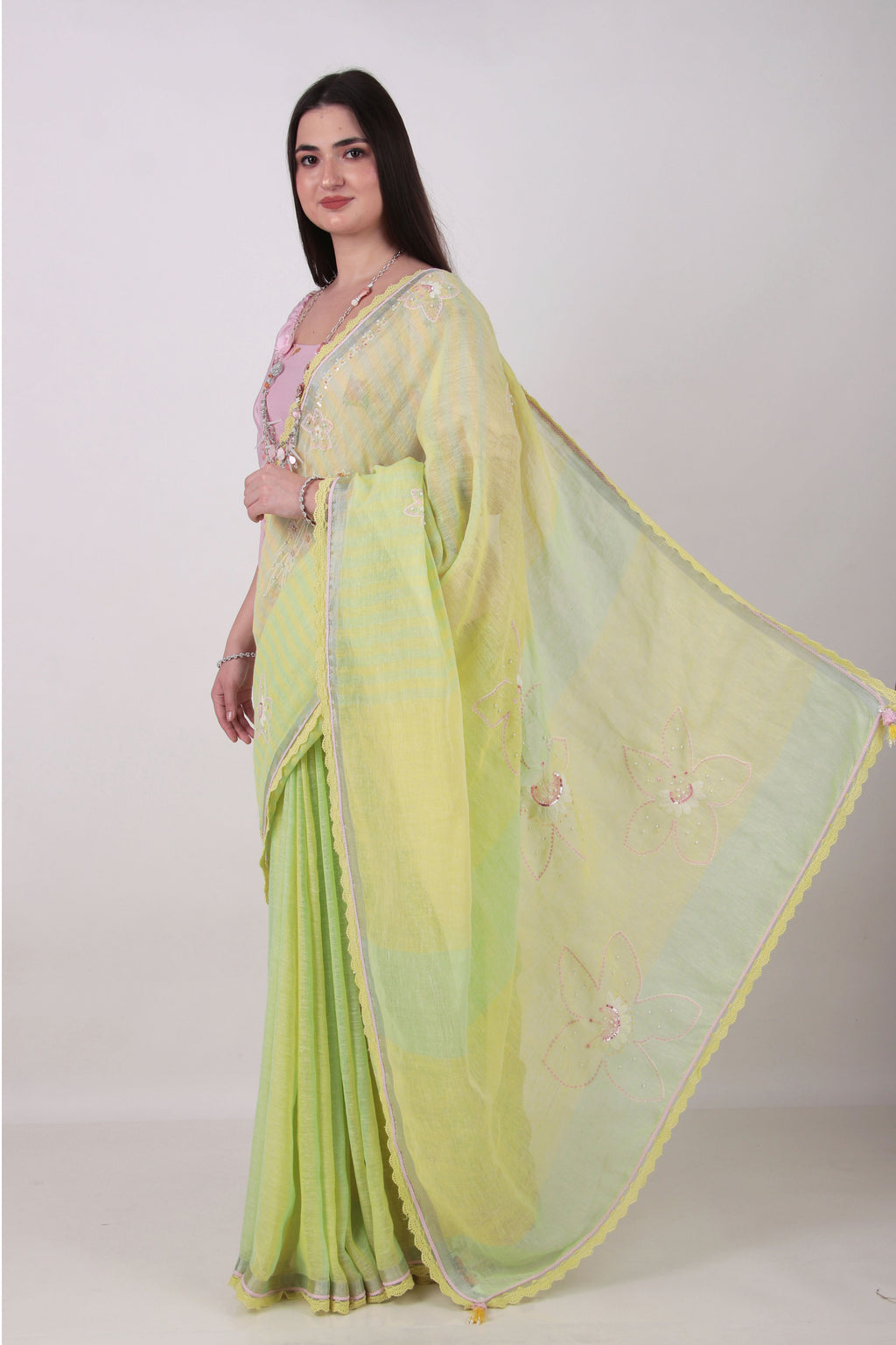 Kanchana - lime yellow Sari