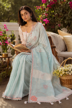 RHEA - Pastel blue Linen Saree