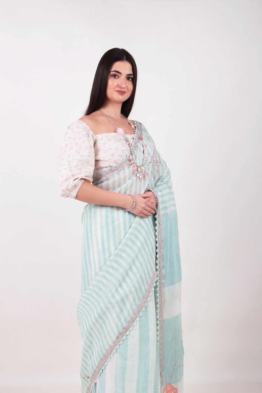 RHEA - Pastel blue Linen Saree