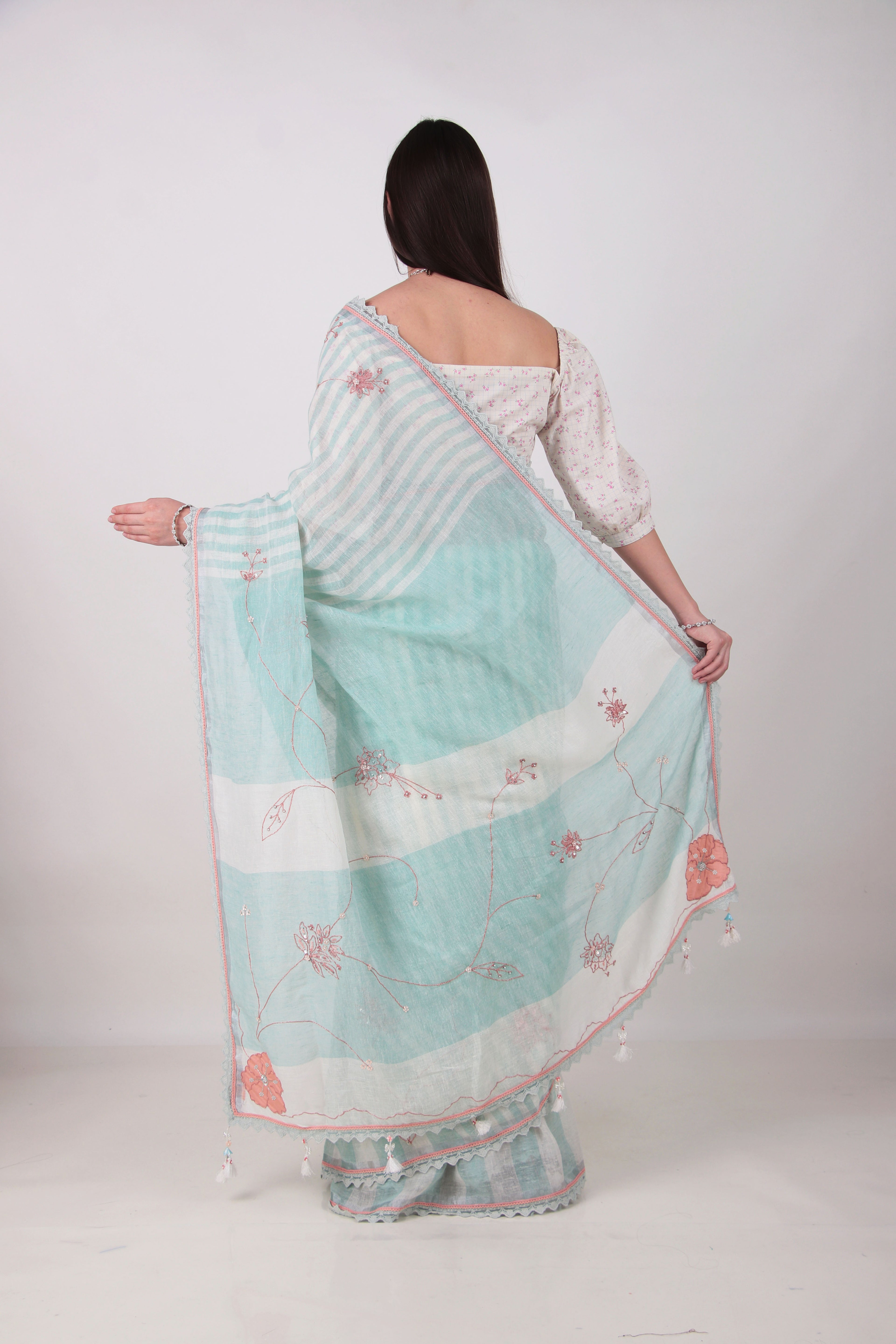 RHEA - Pastel blue Linen Saree