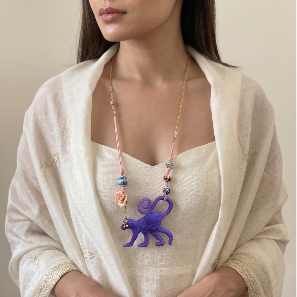Monk Sculptural Resin Monkey necklace
