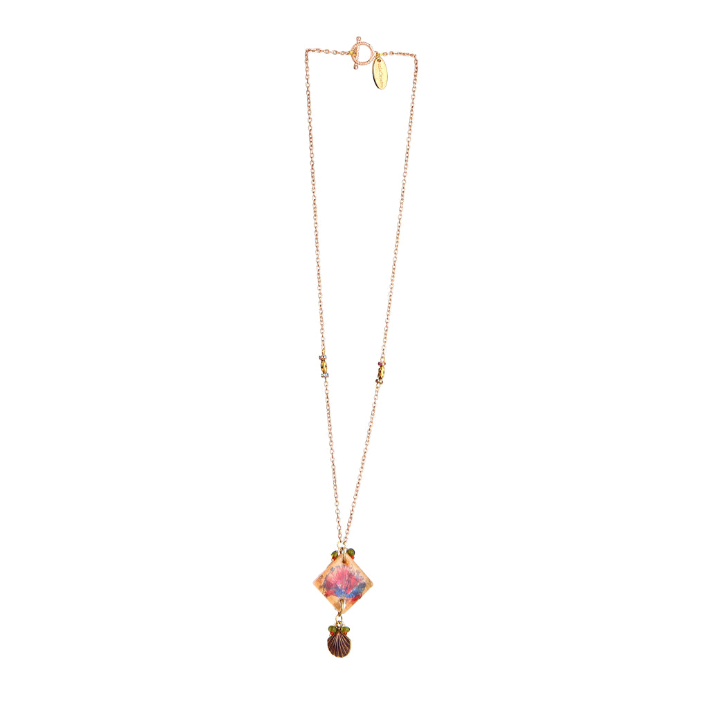 Matsya Resin Diamond Pendant & Shell Charm necklace