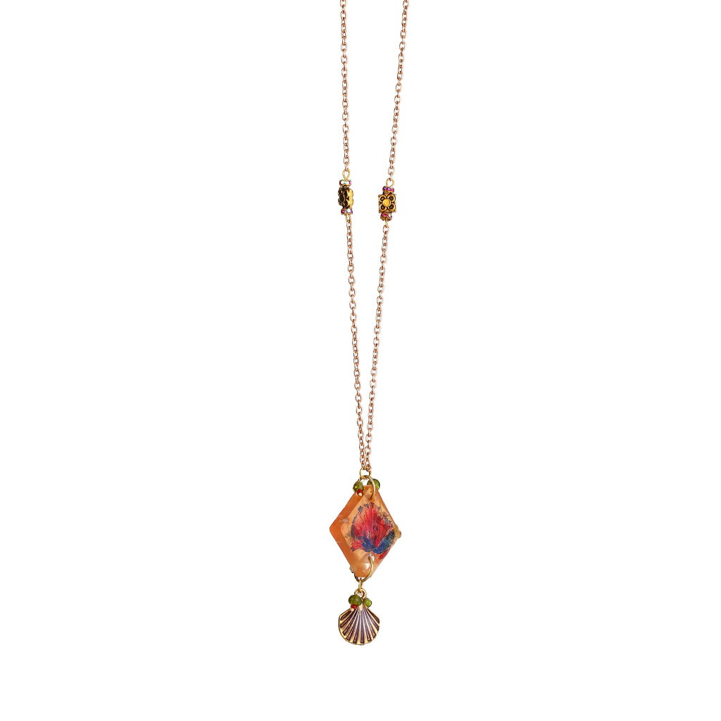 Matsya Resin Diamond Pendant & Shell Charm necklace