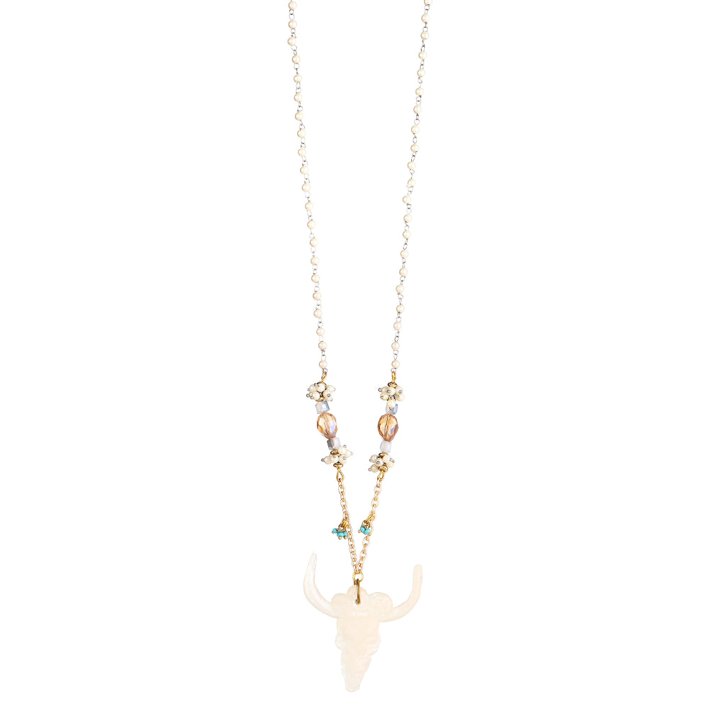 Flux Sculptural Resin Bull Skull Pendant necklace