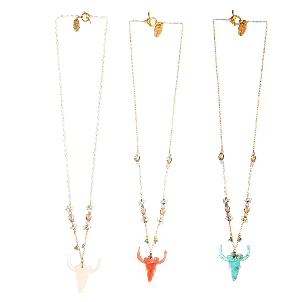 Flux Sculptural Resin Bull Skull Pendant necklace