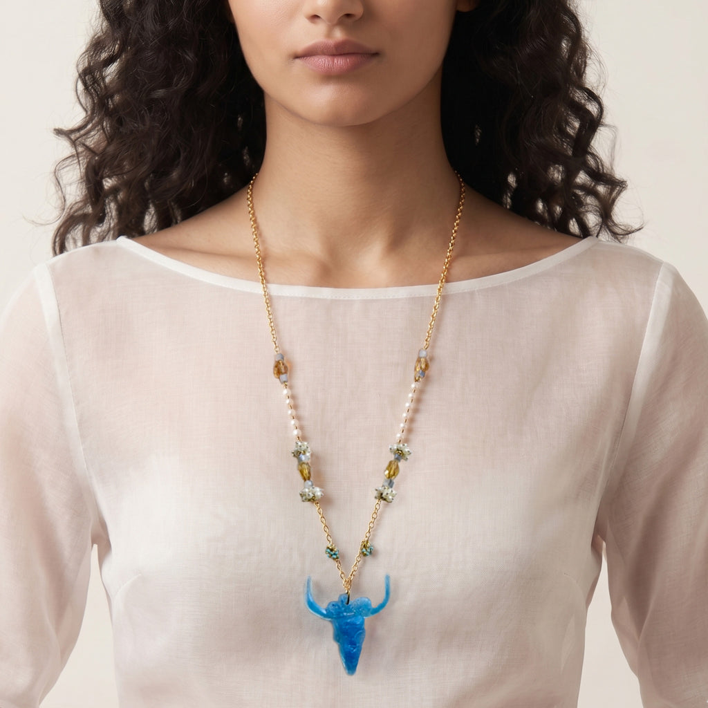 Flux Sculptural Resin Bull Skull Pendant necklace
