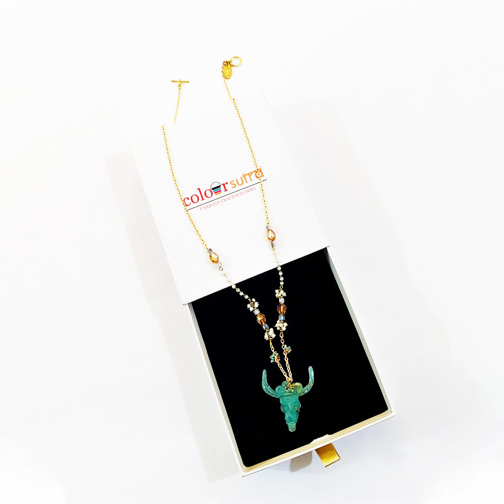 Flux Sculptural Resin Bull Skull Pendant necklace