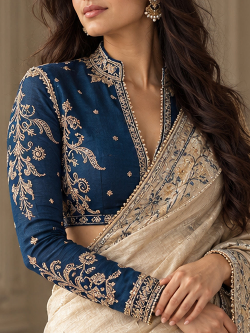 Neeladri - Royal  Embroidered Silk chanderi Saree Blouse