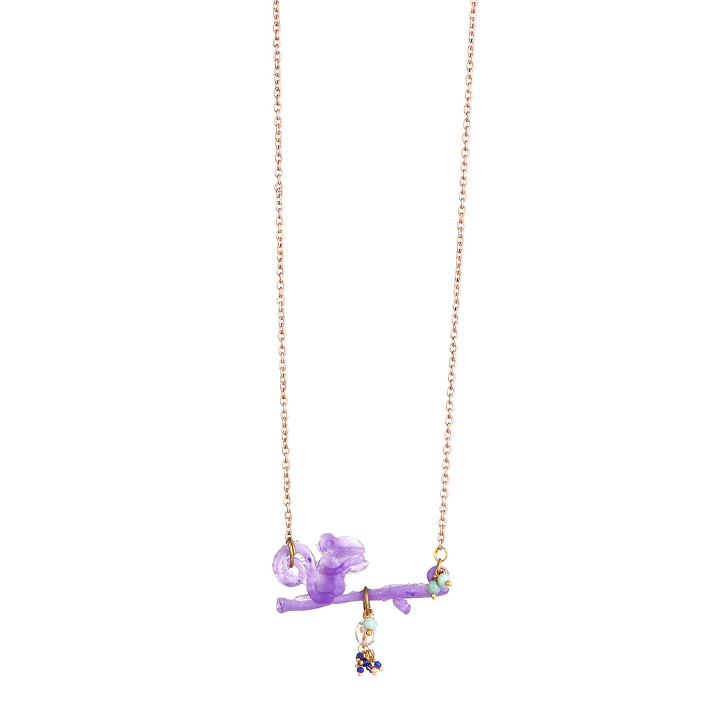 Spire Resin Squirrel on Branch Pendant Necklace