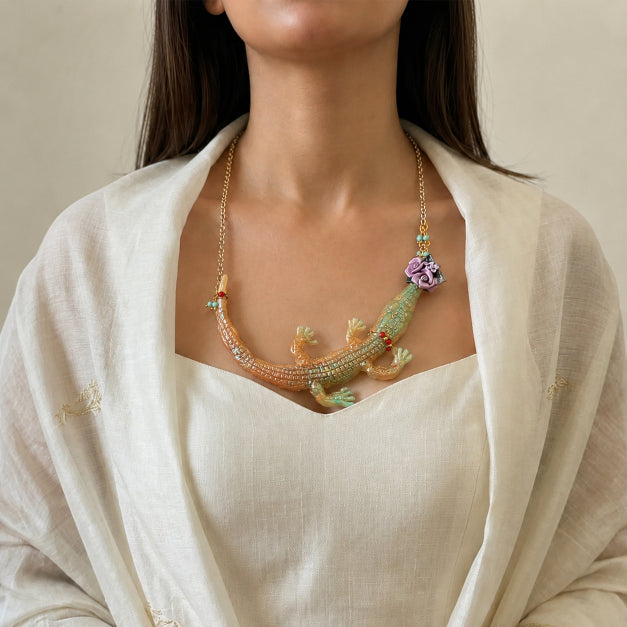 Austin Sculptural Resin Crocodile statement jewellery
